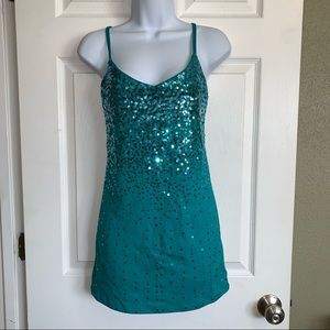 Vanity Teal Green Blue Sequin Tank Top Medium
